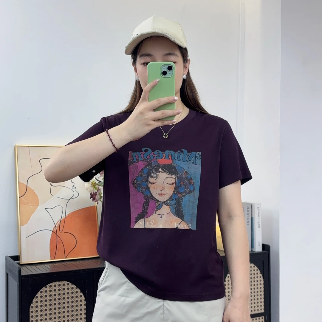 U.Ni【头巾女孩】夏季正肩圆领宽松棉短袖T恤