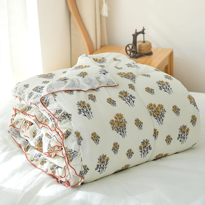 【京かわ会社】全棉双层纱大豆被 纯棉加厚母婴级A类可机洗 花束白