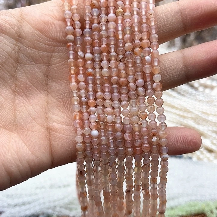 未镶嵌玛瑙/玉髓珠宝半成品一条3.5mm左右粉锦鲤飘花南红