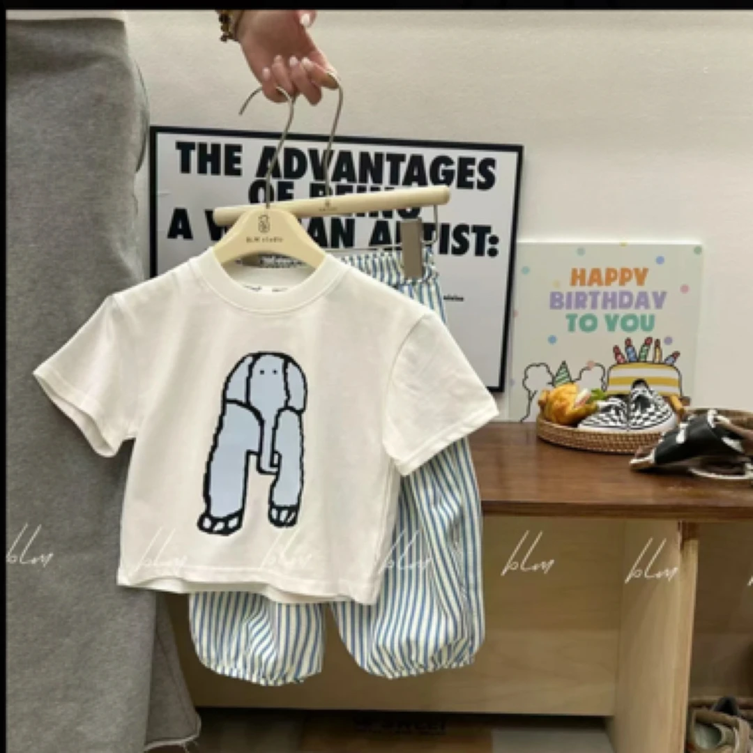 男童夏装短袖T恤2025新款儿童夏季卡通印花上衣男宝宝套装潮