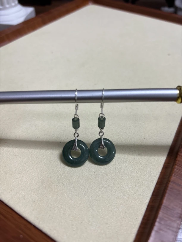 新中式国风款设计s925银天然蓝水翡翠平安扣轻奢简约风耳环 018