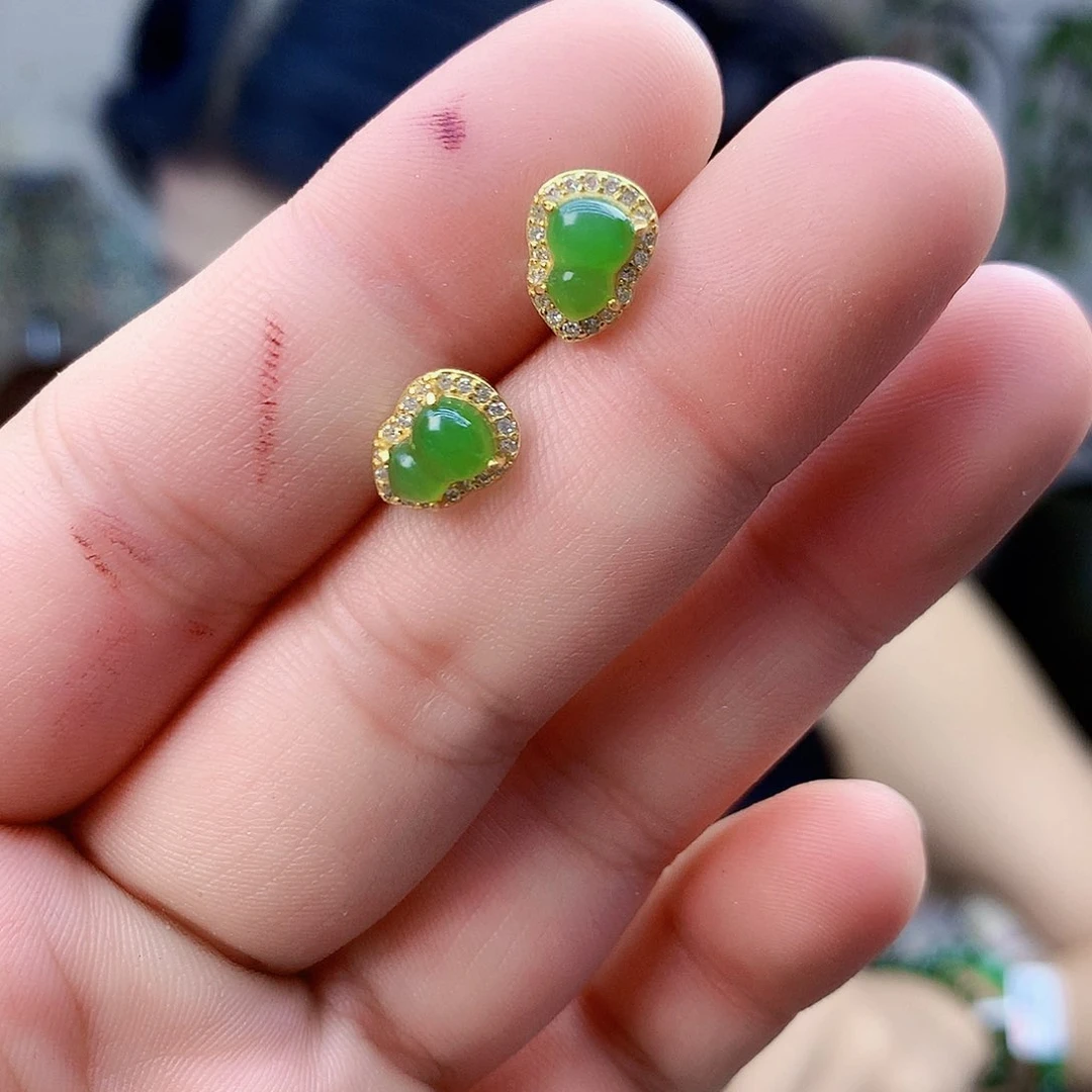 和田玉（碧玉）银S925镶嵌吊坠(不含链)耳钉