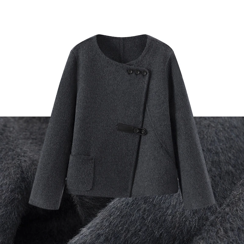 2025春秋小香风双面全羊毛短款外套女装百搭圆领气质