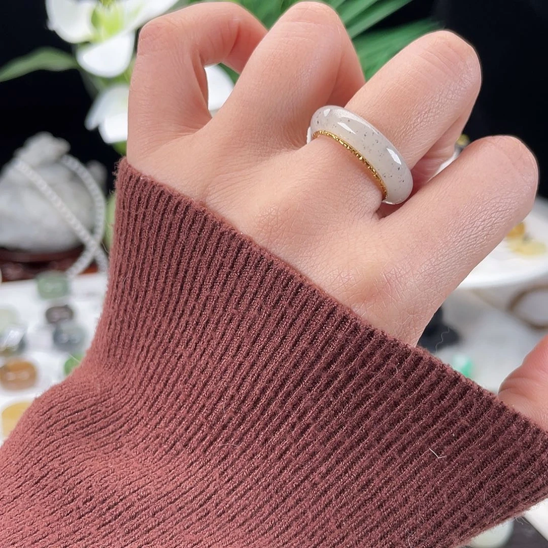 和田玉未镶嵌戒指E69冰麻薯泥鳅背17.1