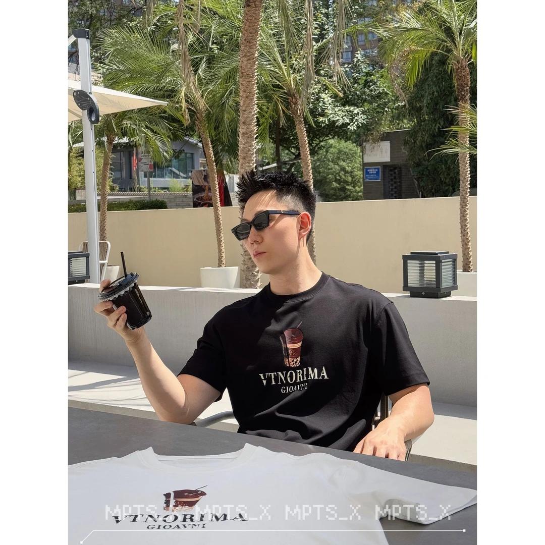 【咖啡短T】铭品添尚2025夏季新款男士休闲百搭圆领短袖T恤#6698