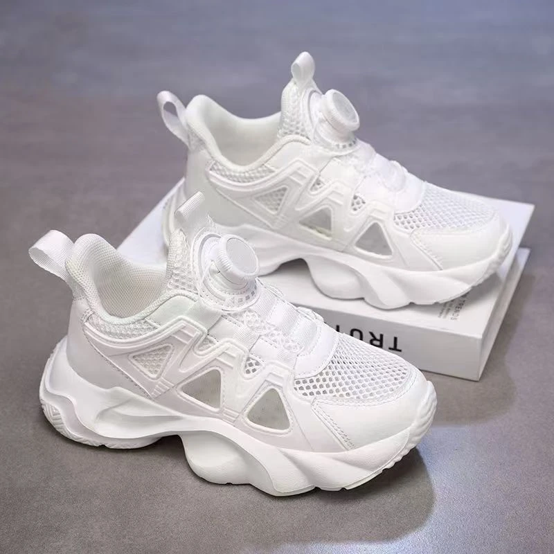 儿童小白鞋六一儿童节表演女童夏季网面透气男童白色运动鞋中大童