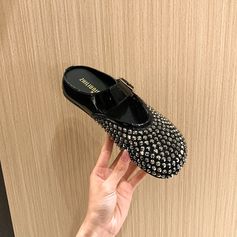 超软 超舒适 透气水钻勃肯鞋2025新款一脚蹬凉鞋女平底包头拖鞋