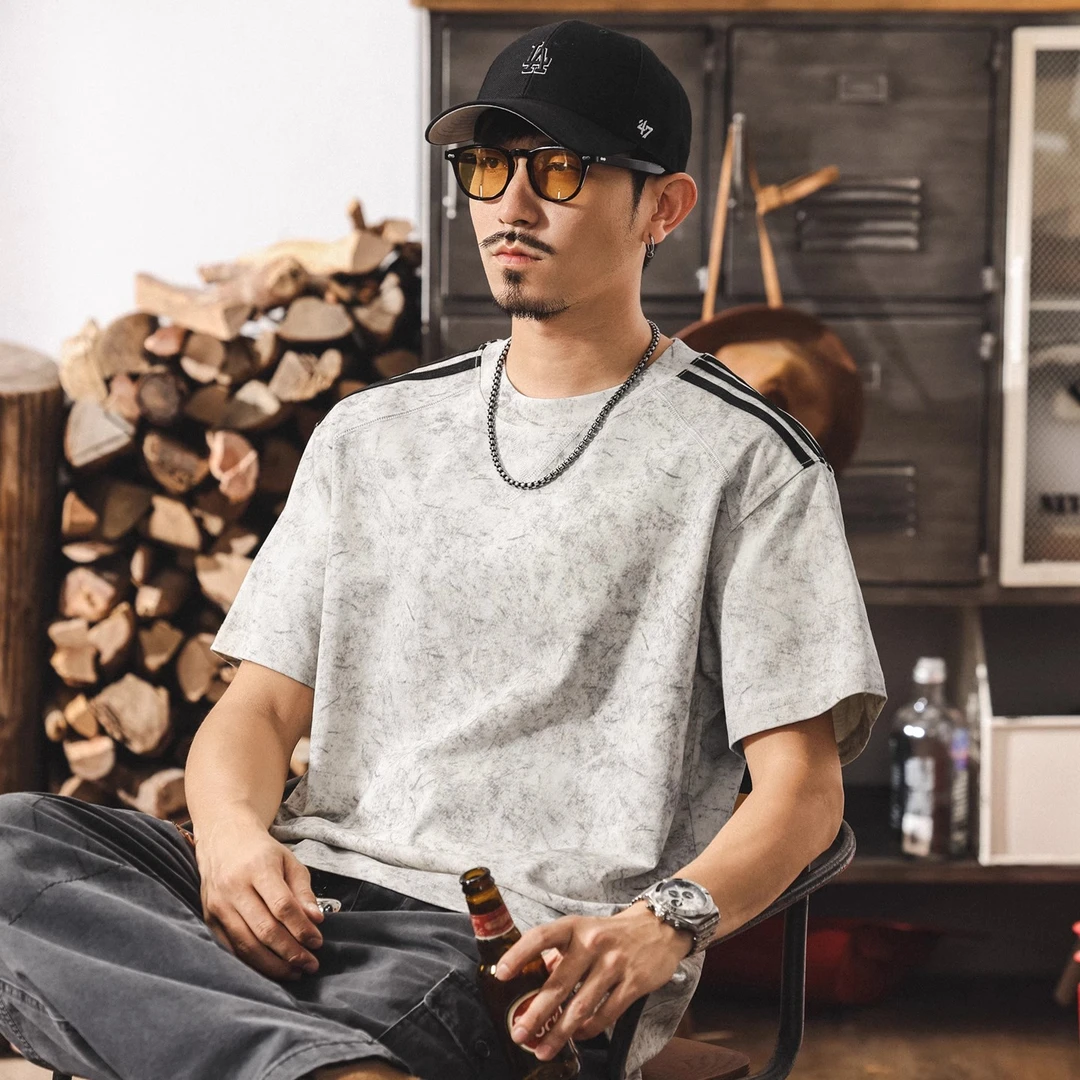 美式潮流扎染纯棉短袖t恤男夏季新款潮牌高级感痞帅宽松男士上衣