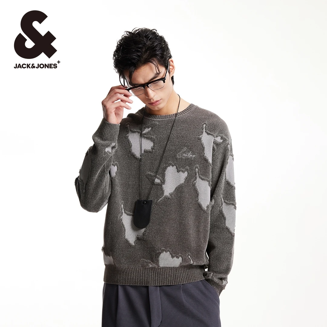 【商场同款】杰克琼斯春季罗纹刺绣宽松百搭舒适针织衫毛衣男装