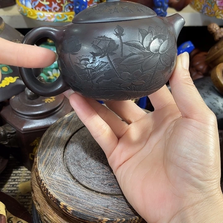 茶壶紫泥原矿泥料手工制作的一把紫砂壶