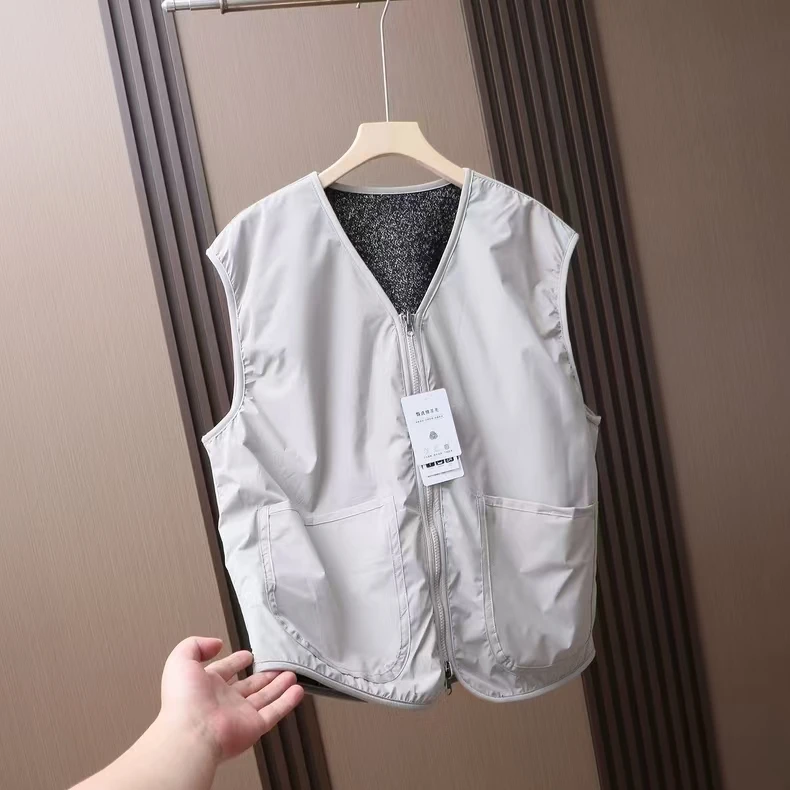 日单男装秋季新款双拉链复古针织休闲马甲时尚叠穿坎肩 603