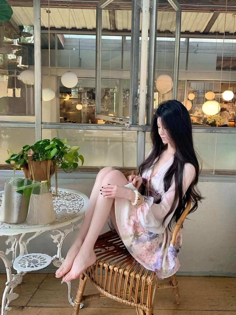向晚·紫藤花恋 紫藤花连衣裙女收腰显瘦短裙