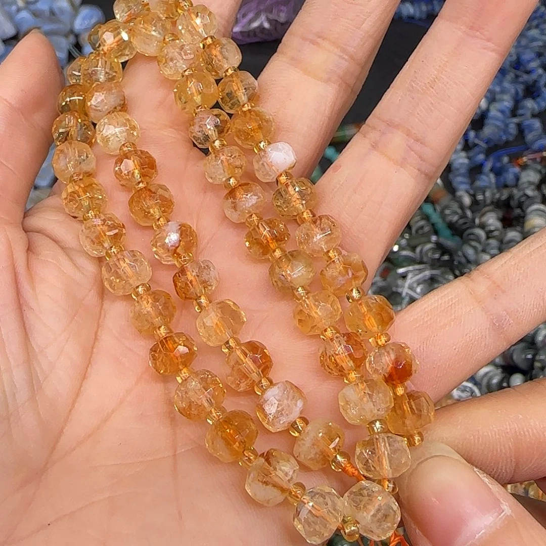 玛瑙/玉髓合金珠宝半成品黄水晶7mm车轮一条