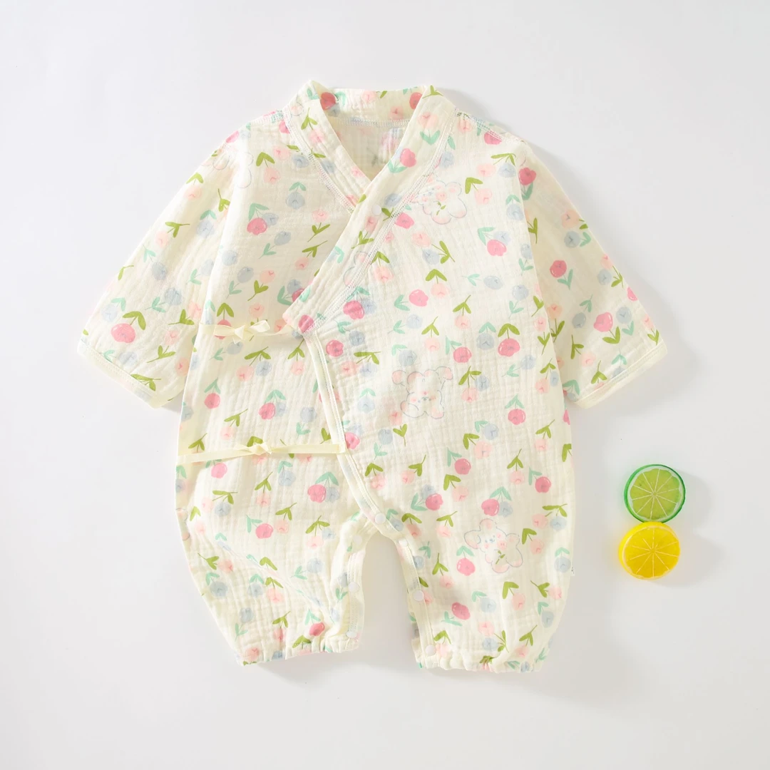 长袖双层纱布和尚服婴儿纯棉纱布婴儿新款无骨连体衣新生儿薄款