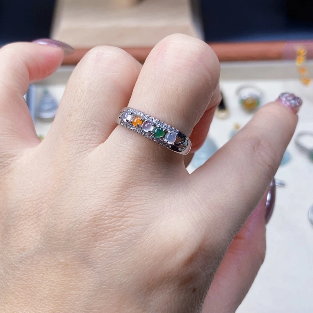 烧***挞翡翠银S925镶嵌戒指蛋面