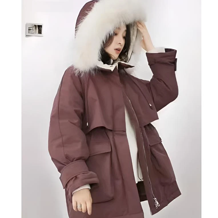 女冬季新款休闲派克工装连帽羽绒服宽松户外羽绒外套84119(B17-4)