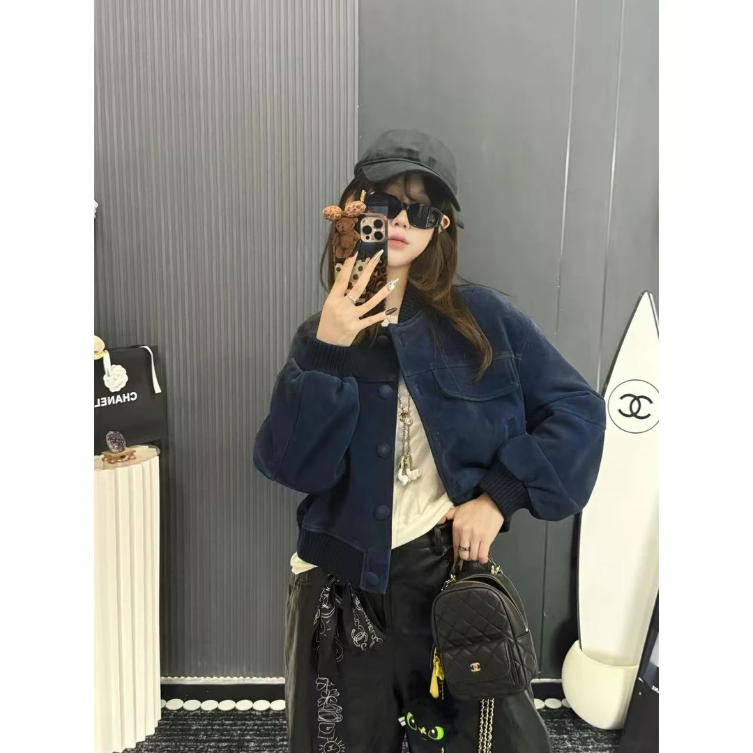 【万搭舒适区】新款洋气设计师款女装复古色气质绵羊皮显瘦休闲皮衣