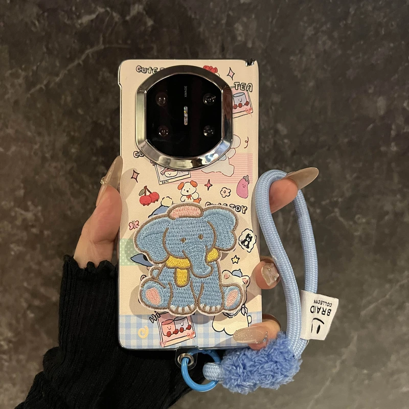 卡通滑雪企鹅小动物适用华为mateX7典藏版折叠屏手机壳MateX6刺绣