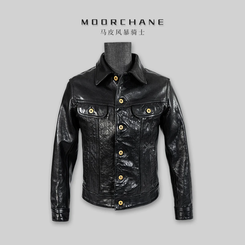 莫臣男装风暴骑士复古无涂马皮翻领皮衣男外套短款春秋MP2270