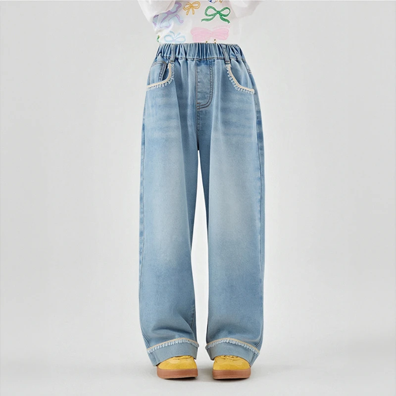 笛莎童装女童牛仔裤秋季新款中童女孩宝宝儿童直筒裤-9N253A402