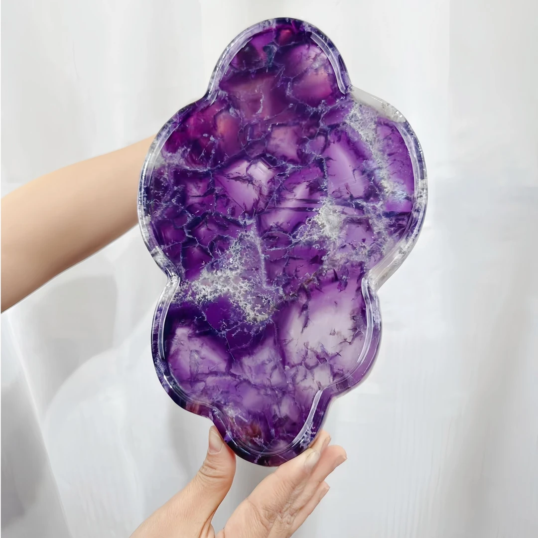 天然奢石【紫水晶】云朵盘摆件时尚透明家用简约储物干泡盘