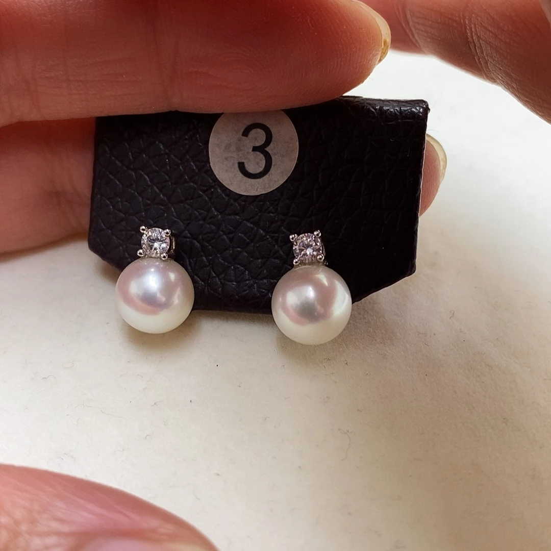 淡水珍珠银S925镶嵌耳饰