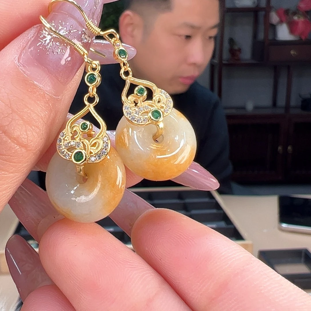 翡翠耳饰银S925镶嵌耳环