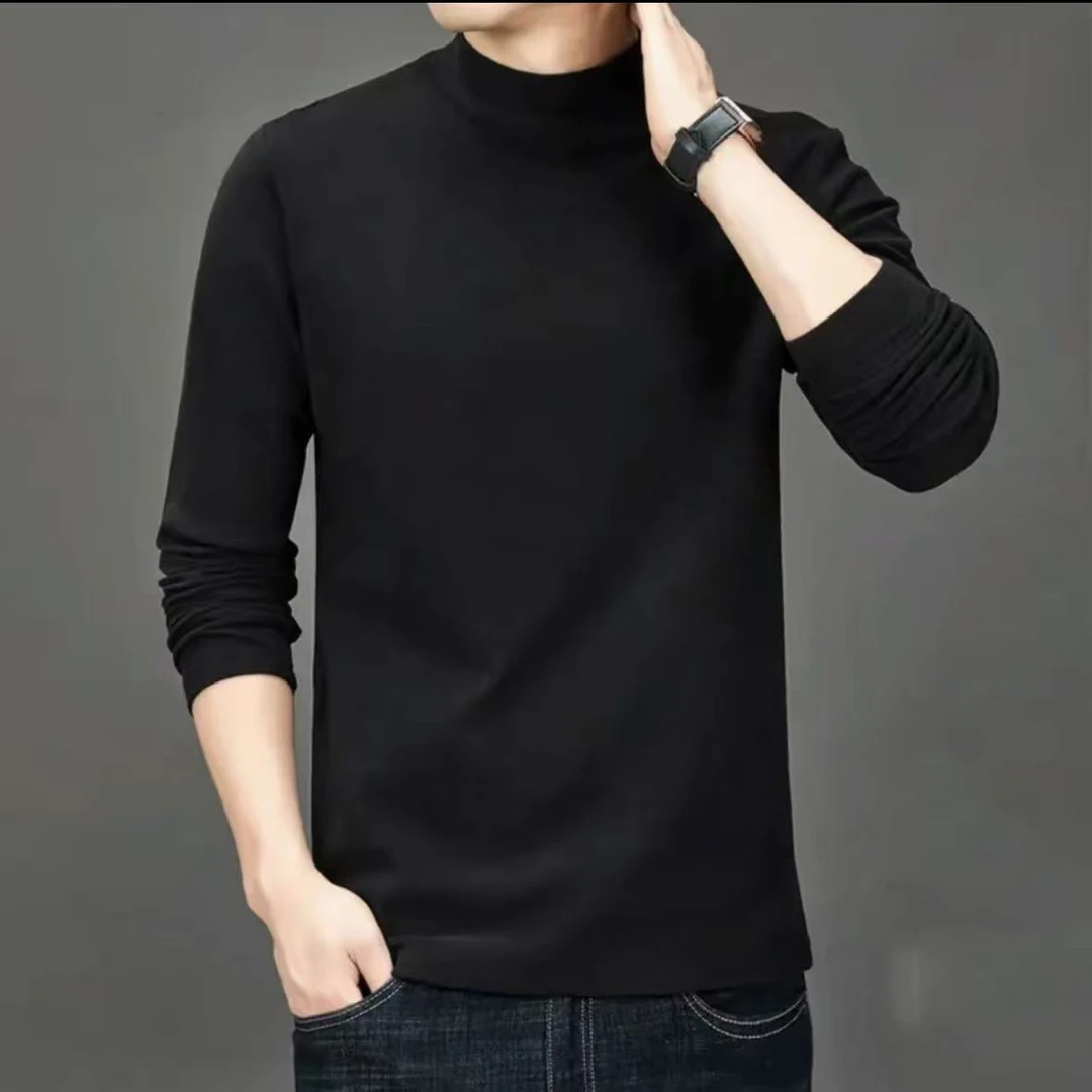 396 半高领纯色薄绒修身打底衫男女同款