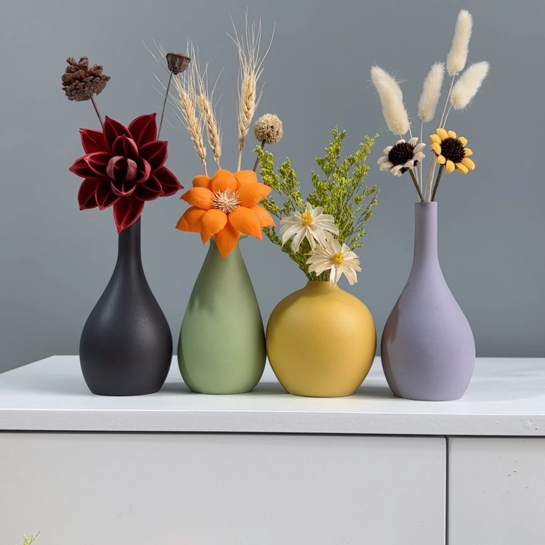 摆件陶瓷小花瓶摆件含花总高约20-30cm