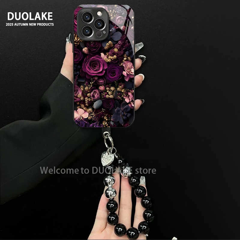 适用于苹果/oppo/华为/vivo/小米暗紫轻奢玫瑰电镀玻璃手链手机壳