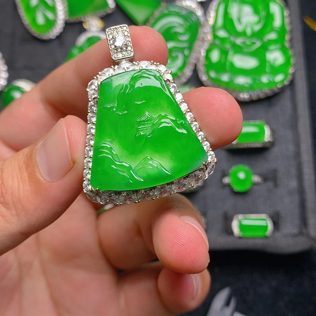 翡翠银S925镶嵌吊坠(赠链)吊坠