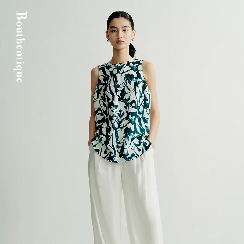 Bouthentique前圆领后V领A字版无袖上衣225251F1L10