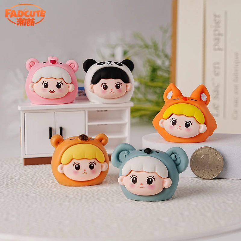 【直播拆】手漆感可爱动物大头女孩diy潮流树脂创意摆件