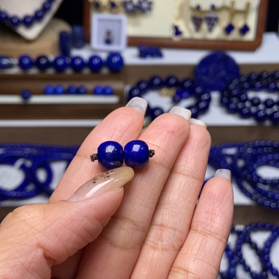 悠***尘青金石未镶嵌老矿 老型对珠8.8mm