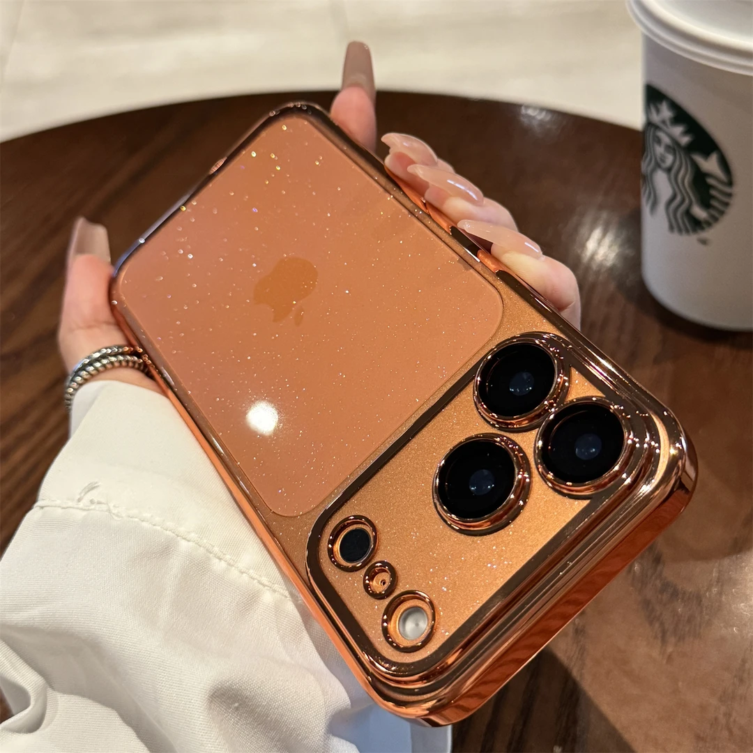 适用苹果17pro手机壳闪粉高级感自带镜头膜全包防摔透明超薄硅胶