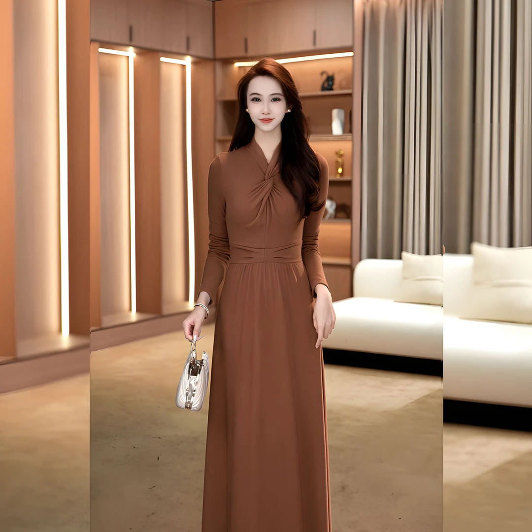 之之【缘结缘】冬季法式气质扭结领小众收腰保暖连衣裙-YSJ1112012