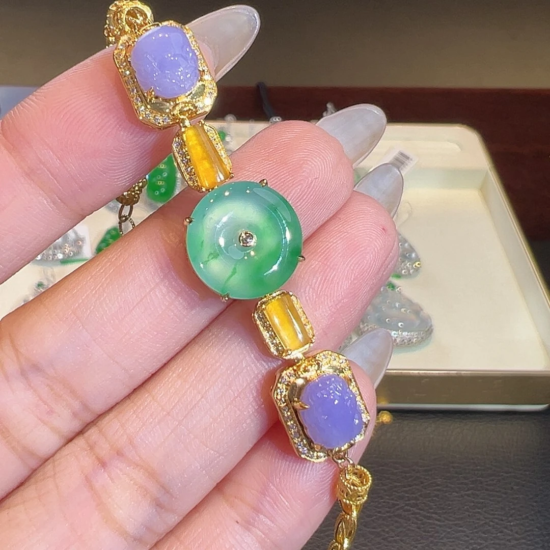 翡翠18K金镶嵌手链翡翠