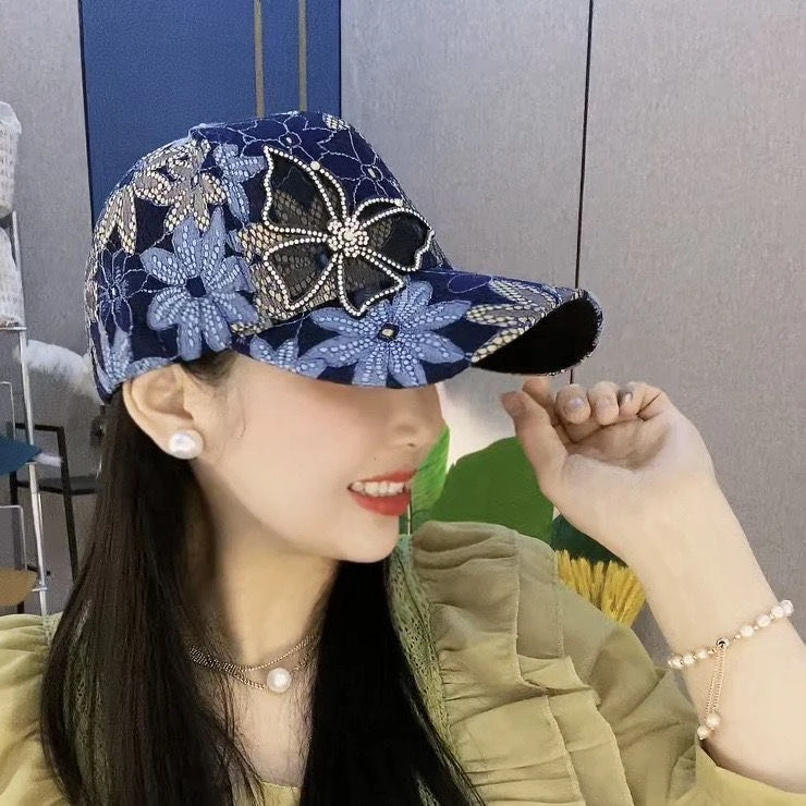 【高定款蕾丝印花蝴蝶】修饰脸型提花蕾丝蝴蝶防晒棒球帽