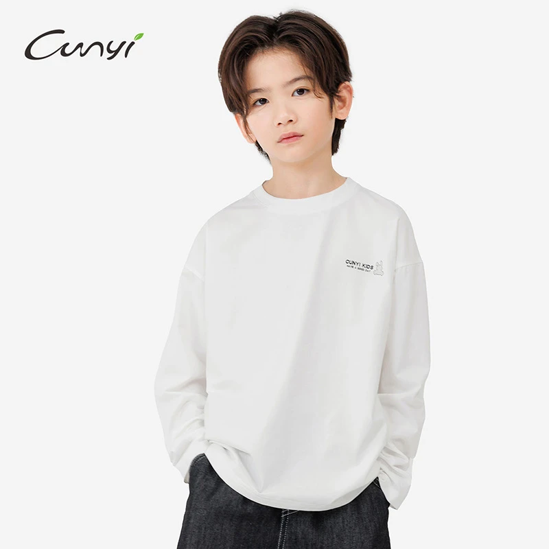 纯一良品童装儿童长袖T恤2025春季新款中大童后背兔子印花休闲衫