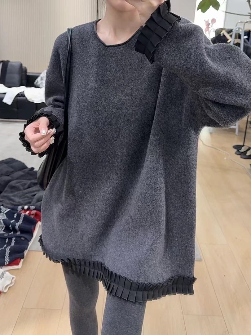 DALIANSU/大脸酥-4173  法式拼接花边气质减龄打底衫毛衣