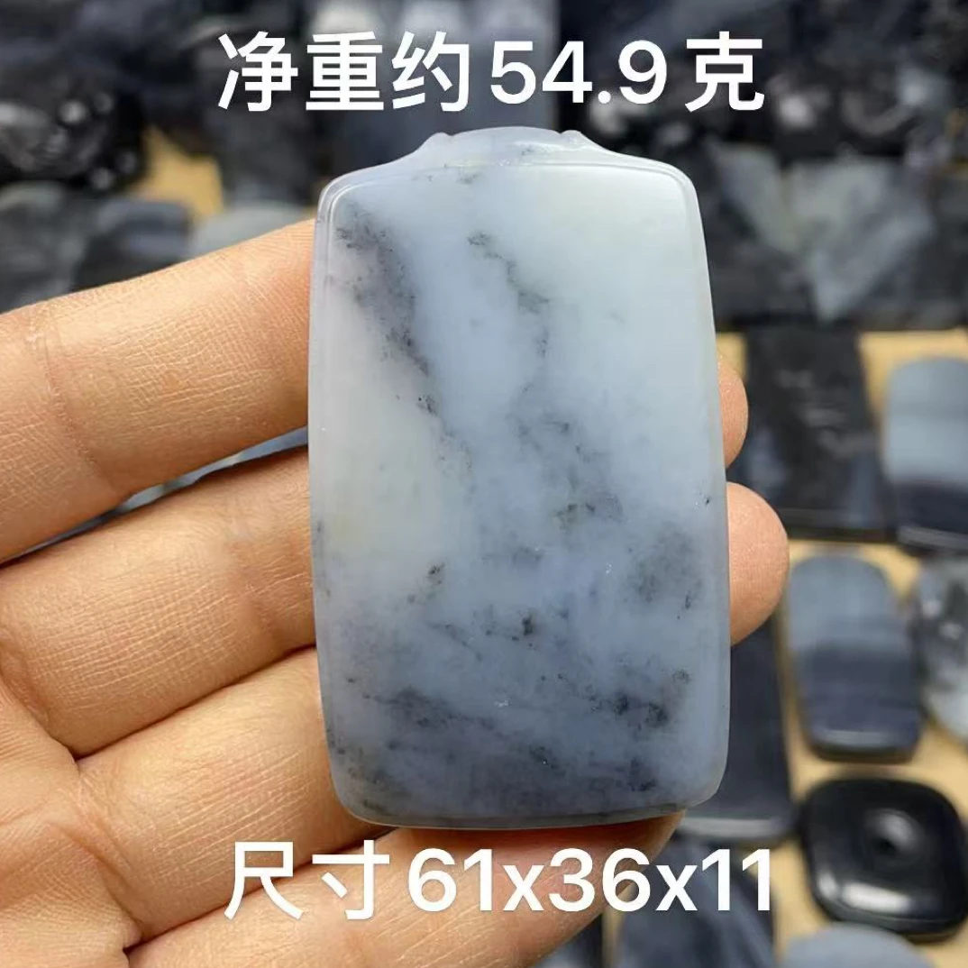 天然和田玉籽 料青花白底墨平安无事牌玉佩吊坠挂件