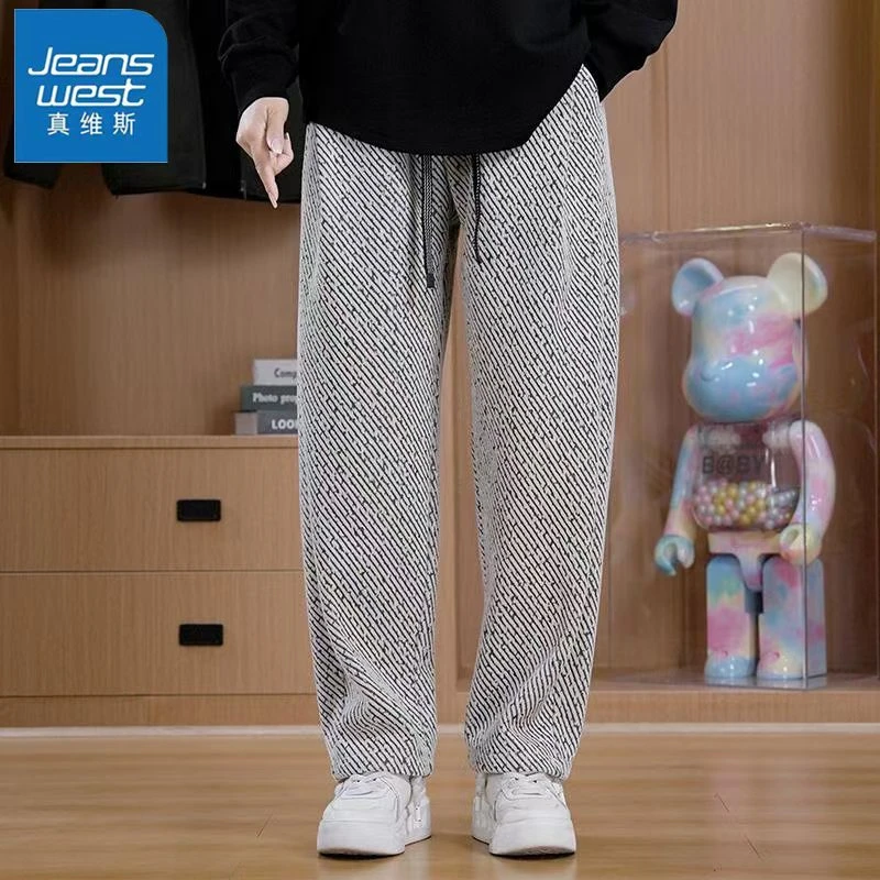 真维斯2025春季新款时尚斜条纹银丝休闲裤男女同款情侣百搭运动裤
