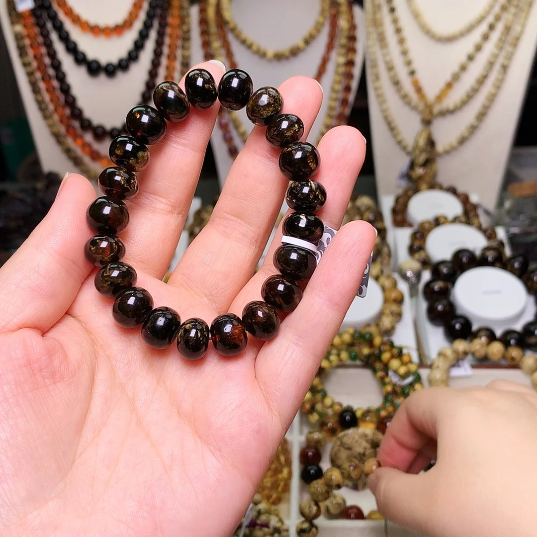 琥珀未镶嵌裸石11黑花单圈-560