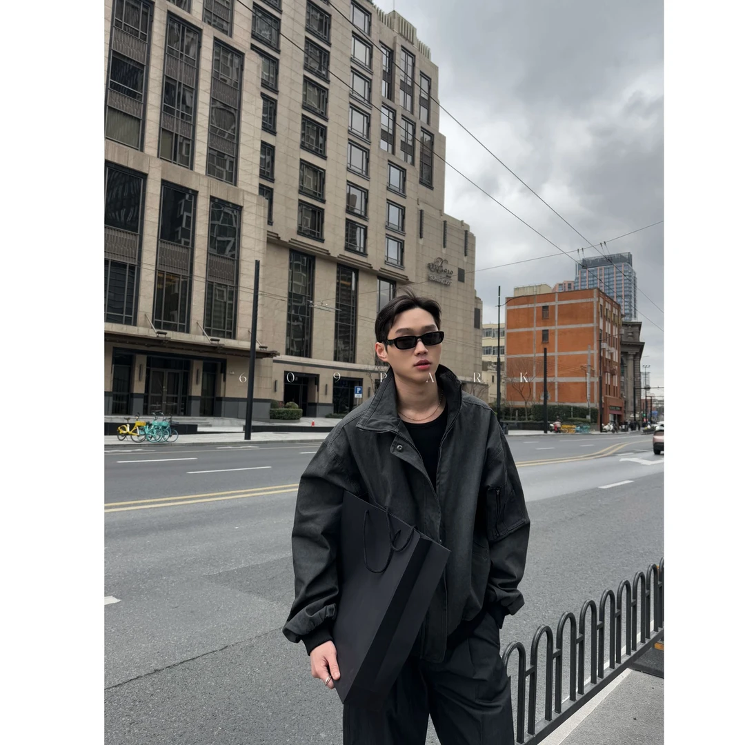 609PARK  立领极简 斜门襟水洗短款夹克