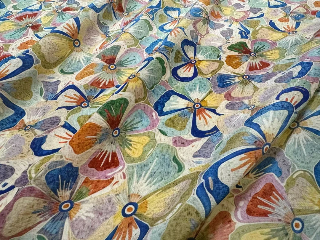 彩色复古蝴蝶花双绉 裁剪桑蚕丝布料不支持七天无理由退换