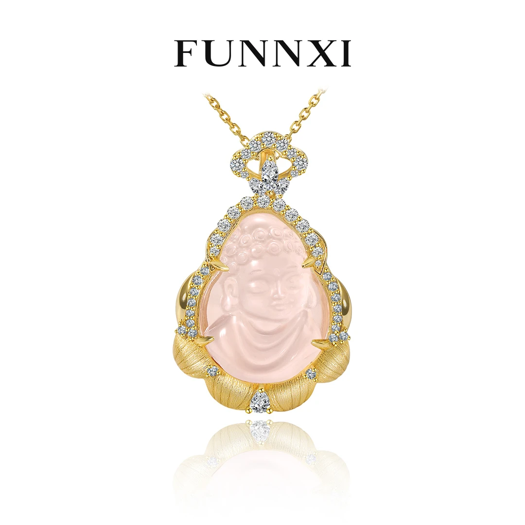 FUNNXI【莲花宝宝佛】粉色水晶气质设计师款手工精雕宝宝佛坠链632