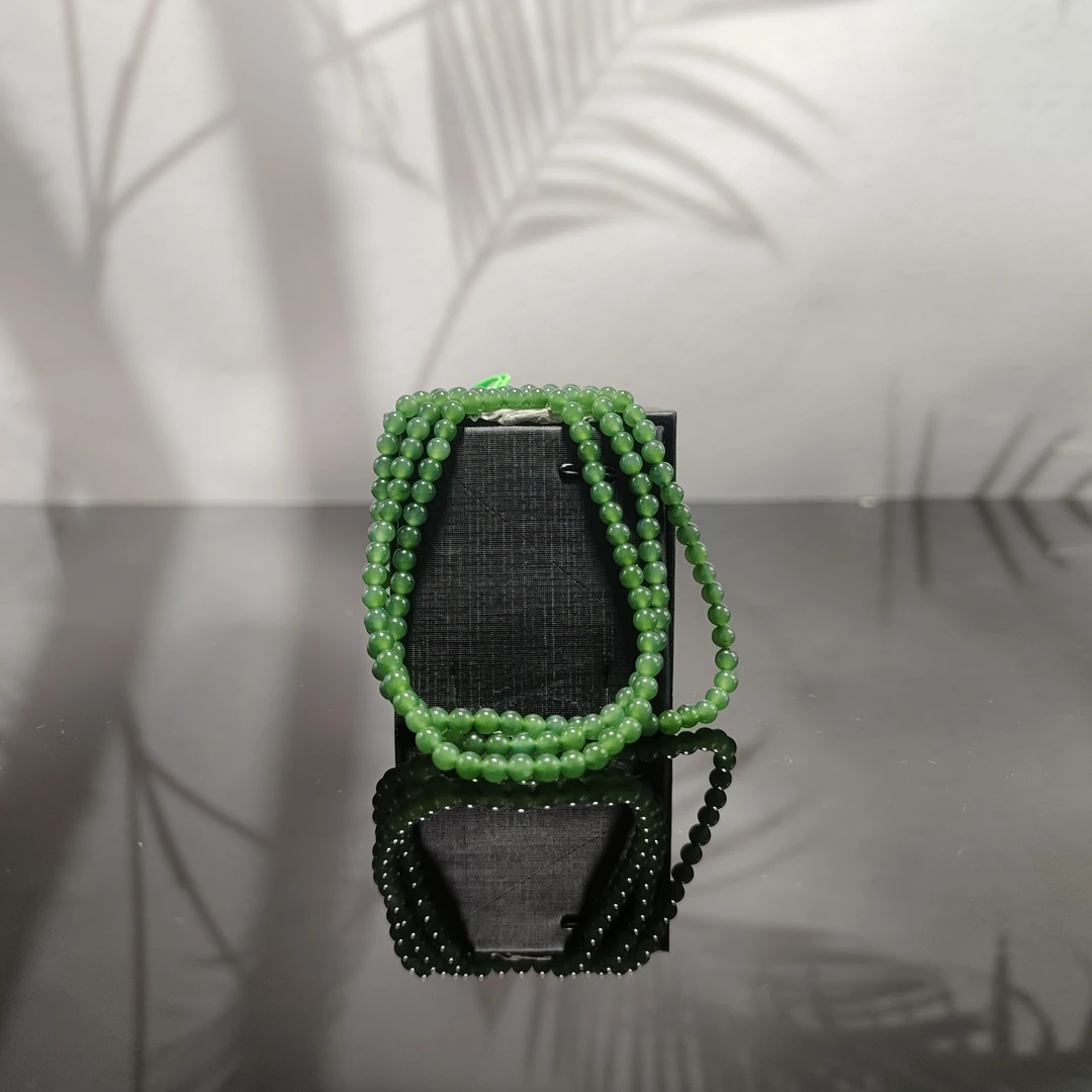 N和田玉108碧玉小米珠吊坠链0352