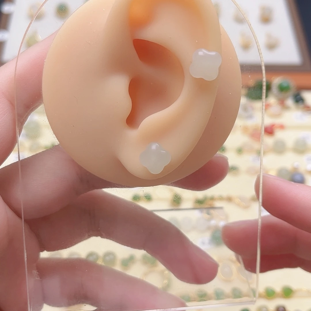 银S925镶嵌和田玉耳饰