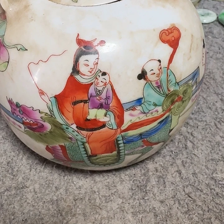 青***7铜瓷提梁壶，桌面摆件