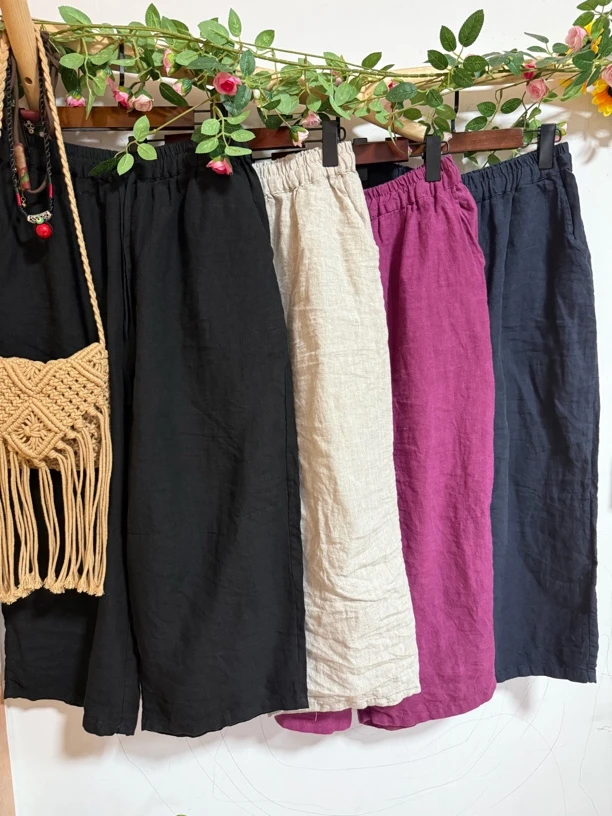 亚麻炒色直筒八分裤（裤长83臀围130腰围3尺2）